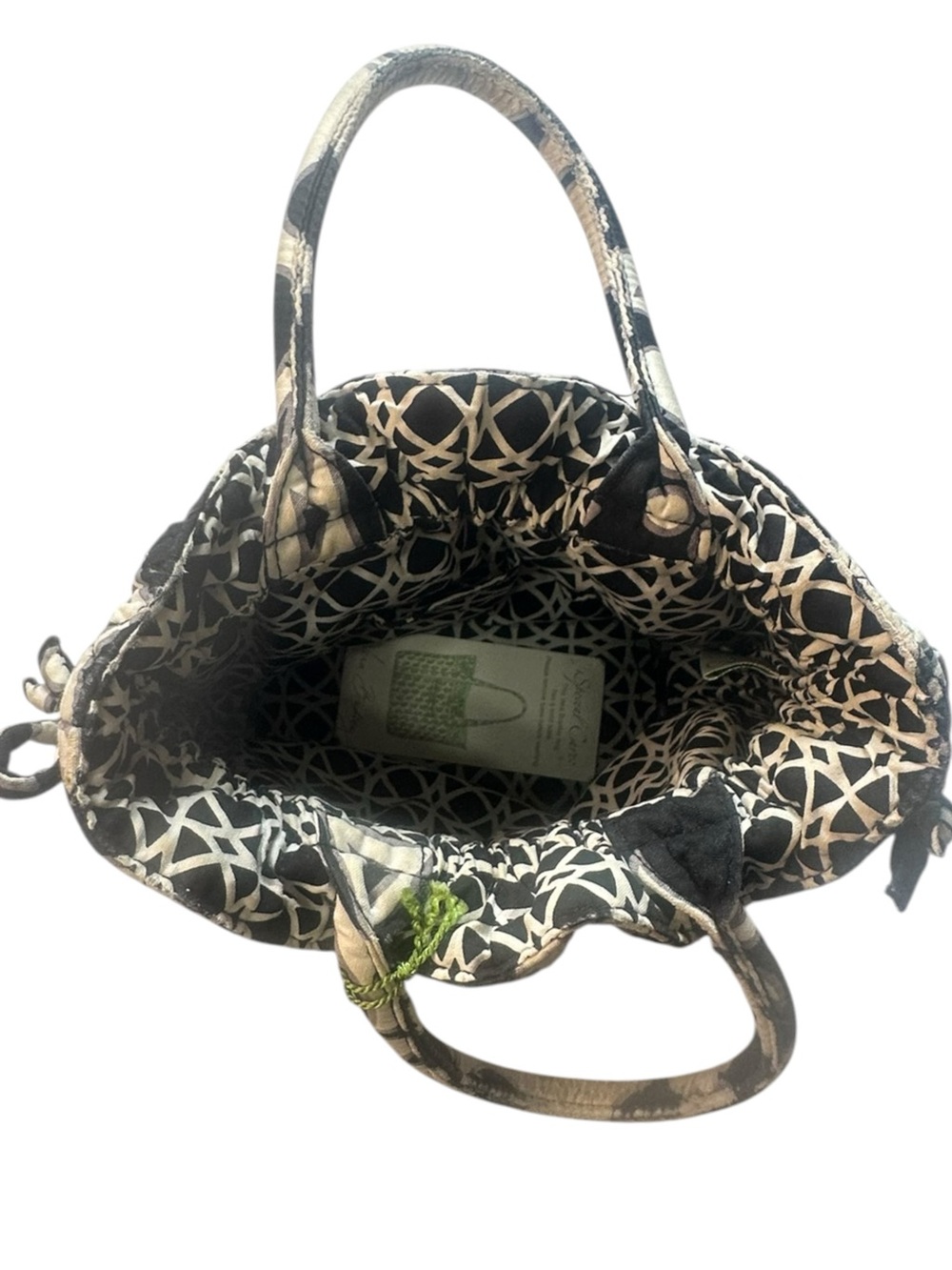 Vera Bradley Quilted Drawstring Handbag Tote Black Cream Floral Purse Retired - Picture 8 of 13
